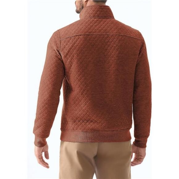 Men's Quilted Sweatshirt Long Sleeve Outdoor Stand Collar Quarter-Zip Pullover - Picture 2 of 7